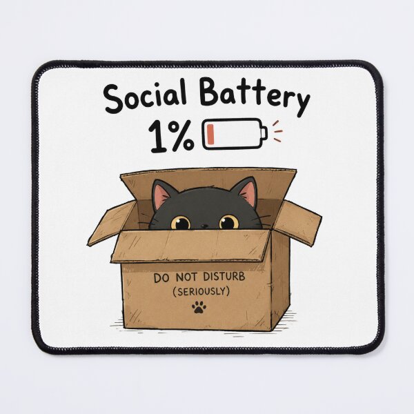 Item preview, Social Battery 1% Introvert Black Cat Funny designed and sold by Yellowriversss.