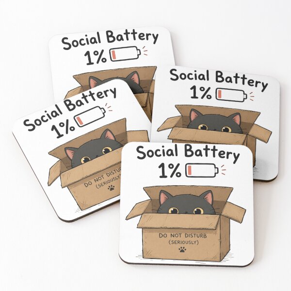 Item preview, Social Battery 1% Introvert Black Cat Funny designed and sold by Yellowriversss.