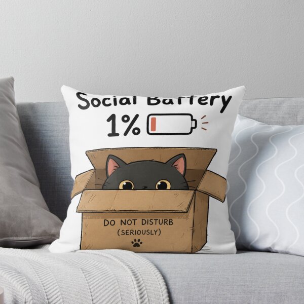 Item preview, Social Battery 1% Introvert Black Cat Funny designed and sold by Yellowriversss.