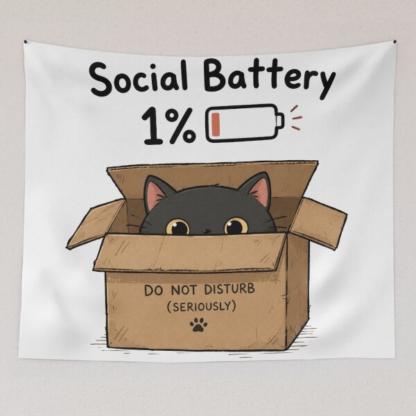 Item preview, Social Battery 1% Introvert Black Cat Funny designed and sold by Yellowriversss.