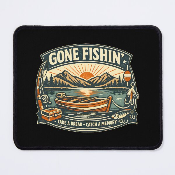 Item preview, Gone Fishing Vintage Badge Retro Outdoor Lake Sunrise Boat Fishing designed and sold by Artycom.