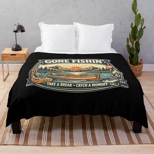 Item preview, Gone Fishing Vintage Badge Retro Outdoor Lake Sunrise Boat Fishing  designed and sold by Artycom.