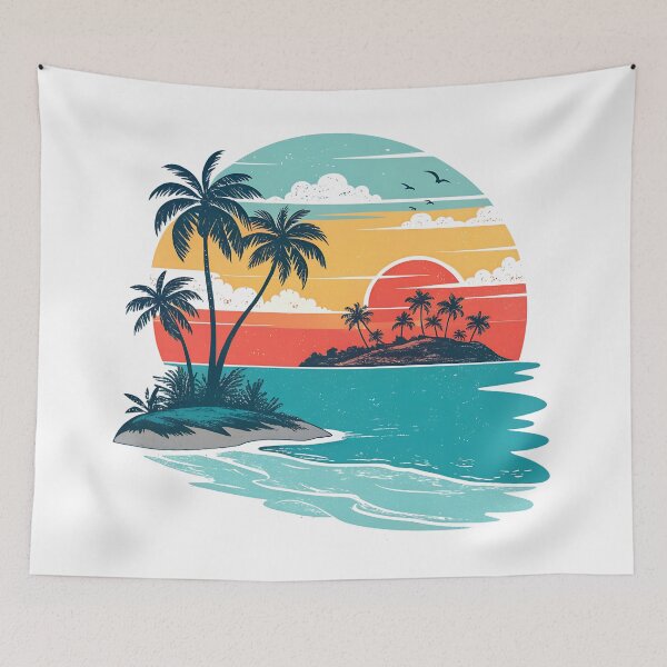 Item preview, Retro Tropical Beach Sunset | Vintage Palm Tree Island Paradise Ocean Design designed and sold by Awarrie.
