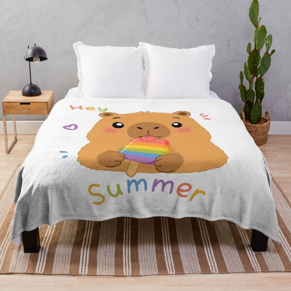 Item preview, Cute Capybara Enjoying Rainbow Popsicle - Hey Summer Kawaii designed and sold by FennyWijayaMomo.