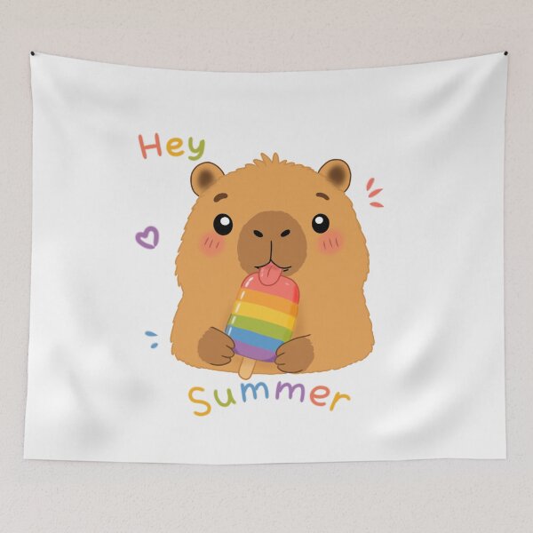 Item preview, Cute Capybara Enjoying Rainbow Popsicle - Hey Summer Kawaii designed and sold by FennyWijayaMomo.