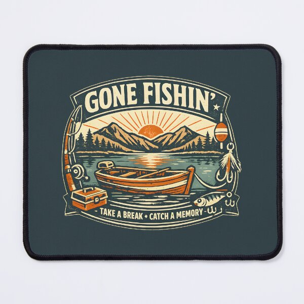 Item preview, Gone Fishing Vintage Badge Retro Outdoor Lake Sunrise Boat Fishing designed and sold by Artycom.