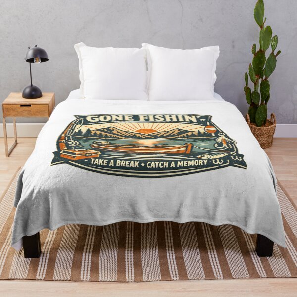 Item preview, Gone Fishing Vintage Badge Retro Outdoor Lake Sunrise Boat Fishing  designed and sold by Artycom.