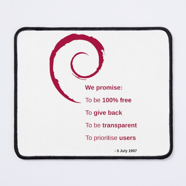 Item preview, Debian Social Contract: 100% free, give back, be transparent and prioritise users designed and sold by LittleGreyMan2026.