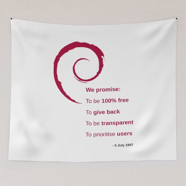 Item preview, Debian Social Contract: 100% free, give back, be transparent and prioritise users designed and sold by LittleGreyMan2026.