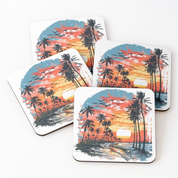 Item preview, Vintage Tropical Beach Sunset | Palm Trees Ocean Paradise Retro Coastal Landscape designed and sold by Awarrie.