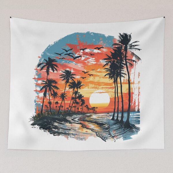 Item preview, Vintage Tropical Beach Sunset | Palm Trees Ocean Paradise Retro Coastal Landscape designed and sold by Awarrie.