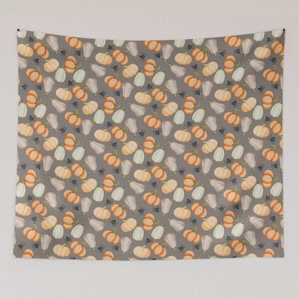 Item preview, Watercolor Heirloom Pumpkins and Spiders Taupe Halloween Pattern designed and sold by svitlaarty.