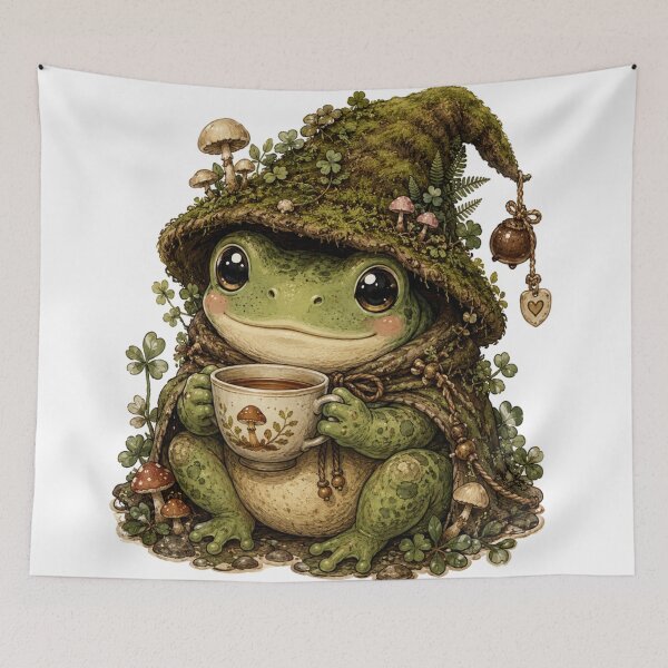 Item preview, Wizard Frog Drinking Tea Cottagecore Goblincore designed and sold by Yellowriversss.