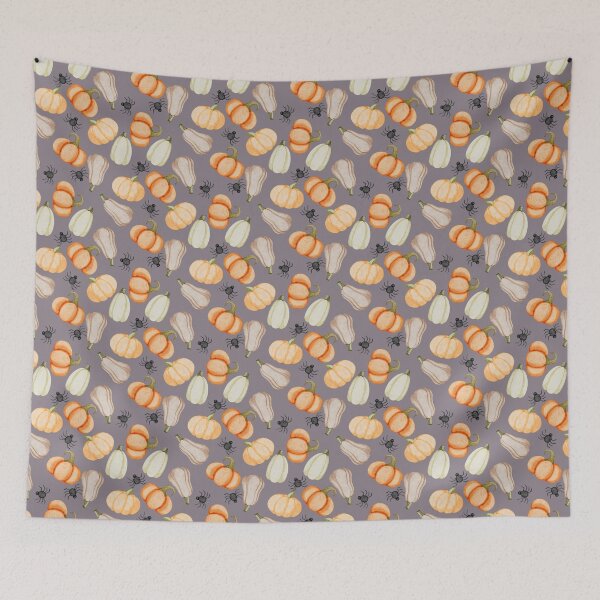 Item preview, Watercolor Heirloom Pumpkins and Spiders Muted Purple Halloween Pattern designed and sold by svitlaarty.