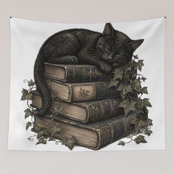 Item preview, Black Cat Sleeping On Books Dark Academia designed and sold by Yellowriversss.