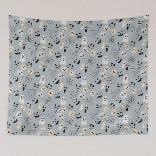 Item preview, Cute Watercolor Ghosts and Skulls Light Slate Grey Halloween Pattern designed and sold by svitlaarty.