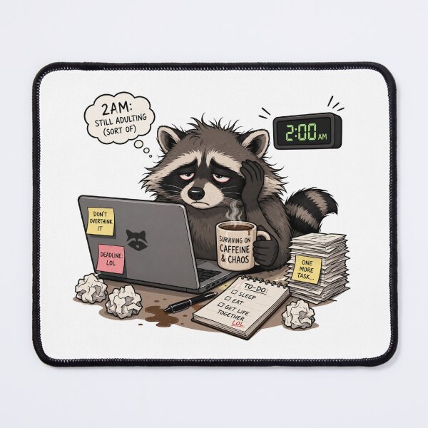 Item preview, 2AM Still Adulting Funny Raccoon Meme designed and sold by Yellowriversss.