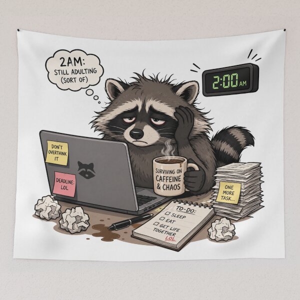 Item preview, 2AM Still Adulting Funny Raccoon Meme designed and sold by Yellowriversss.