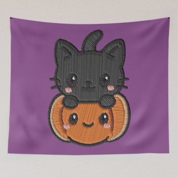 Item preview, Kawaii Black Cat Pumpkin Embroidery Patch Sticker designed and sold by · GAMING SOUL ·.