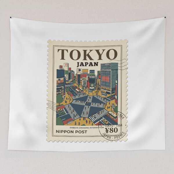 Item preview, Vintage Shibuya Crossing Tokyo Japan Travel Stamp designed and sold by k3rstman1.