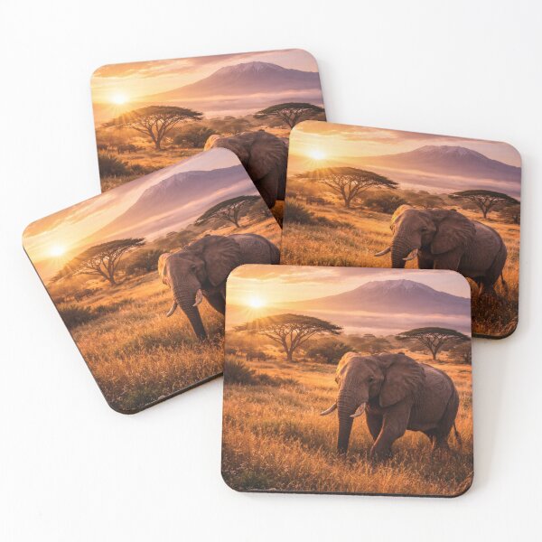 Item preview, African Elephant at Sunrise – Golden Safari Landscape designed and sold by Yomere.