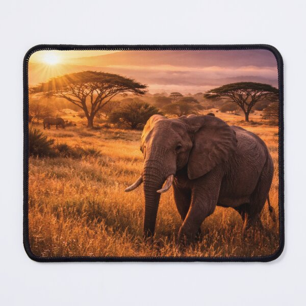 Item preview, African Elephant at Sunrise – Golden Safari Landscape designed and sold by Yomere.