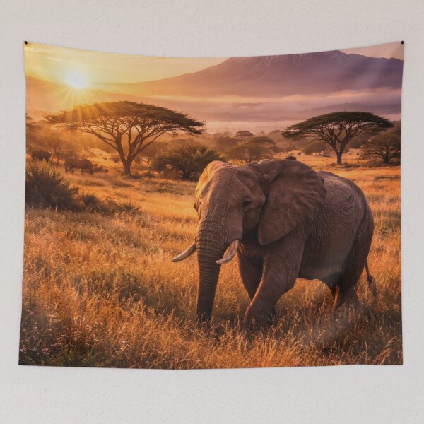 Item preview, African Elephant at Sunrise – Golden Safari Landscape designed and sold by Yomere.
