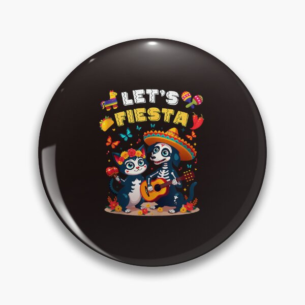Item preview, Let's Fiesta Funny Sugar Skull Cat Dog Day of the Dead Vintage Art designed and sold by mari-kayden.