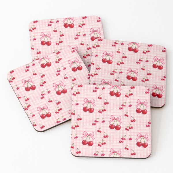 Item preview, Cute Red Cherry with Pink Bow Coquette Aesthetic Pattern designed and sold by abrar403.