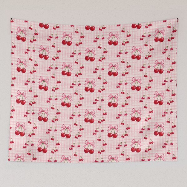 Item preview, Cute Red Cherry with Pink Bow Coquette Aesthetic Pattern designed and sold by abrar403.