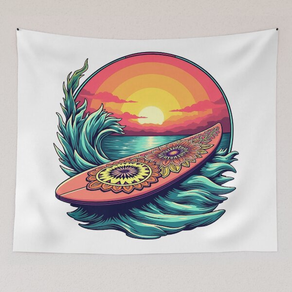 Item preview, Vintage Floral Surfboard at Tropical Sunset | Retro Surf Beach Summer Waves designed and sold by Awarrie.