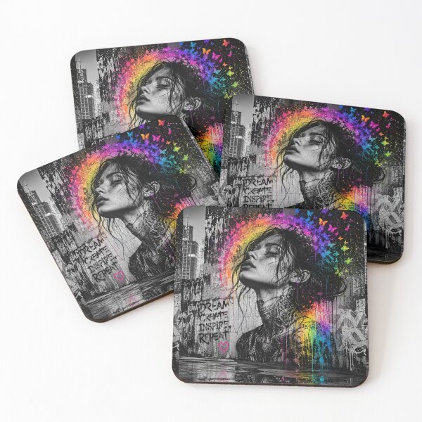 Item preview, Dream - Create - Inspire - Repeat - Neon Street Art Portrait designed and sold by Personiq Kaleido.