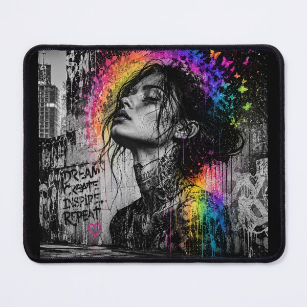 Item preview, Dream - Create - Inspire - Repeat - Neon Street Art Portrait designed and sold by Personiq Kaleido.