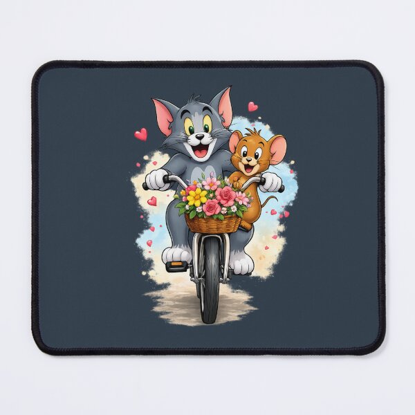 Item preview, Cute Cat and Mouse Riding a Bicycle with Flower Basket | Whimsical Friendship Cartoon Design designed and sold by Lycheeleaf.