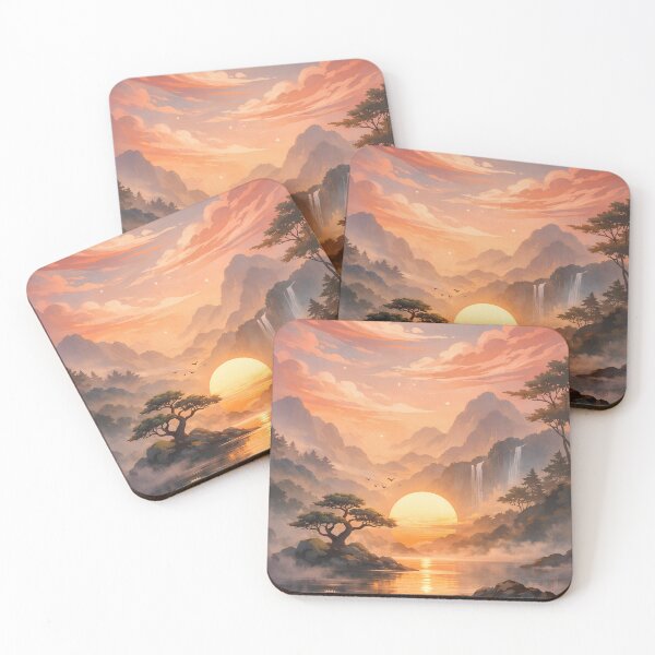 Item preview, Aesthetic Sunset Mountain Waterfall Landscape designed and sold by Freestyle Shop.
