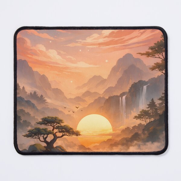 Item preview, Aesthetic Sunset Mountain Waterfall Landscape designed and sold by Freestyle Shop.