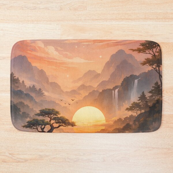 Item preview, Aesthetic Sunset Mountain Waterfall Landscape designed and sold by Freestyle Shop.