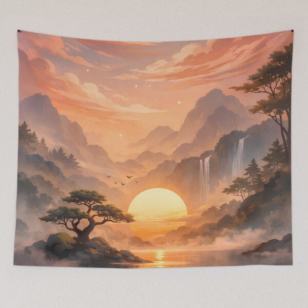 Item preview, Aesthetic Sunset Mountain Waterfall Landscape designed and sold by Freestyle Shop.
