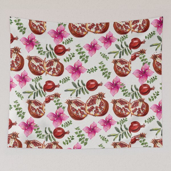 Item preview, Mykonos Pomegranate & Pink Bougainvillea Seamless Pattern designed and sold by Cobalt & Stone Art.