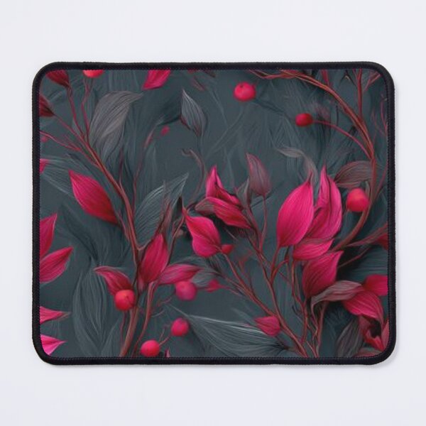 Item preview, Vibrant Magenta Leaves and Red Berries Dark Floral Pattern designed and sold by LYAN-STORE.