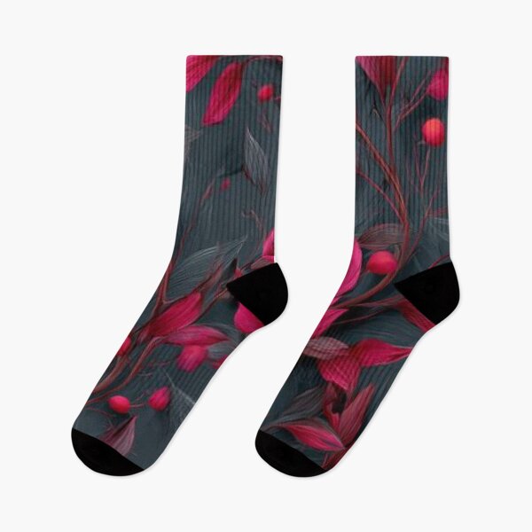 Item preview, Vibrant Magenta Leaves and Red Berries Dark Floral Pattern designed and sold by LYAN-STORE.