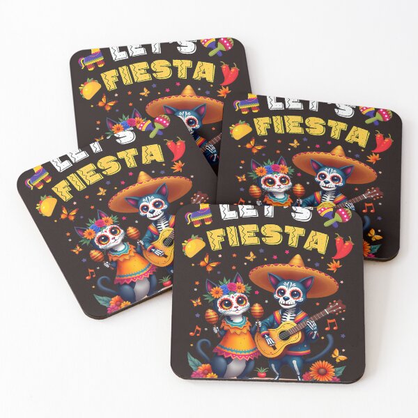 Item preview, Let's Fiesta Sugar Skull Cat Dog Day of the Dead Retro Halloween Art designed and sold by mari-kayden.