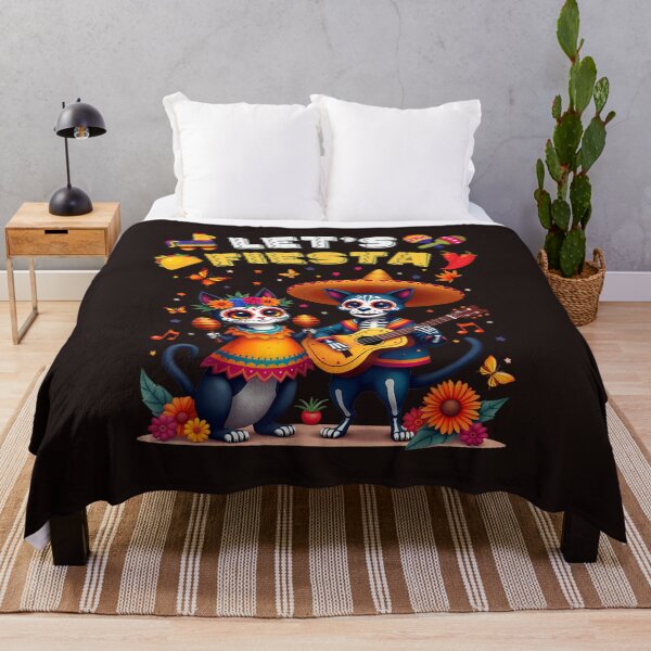 Item preview, Let's Fiesta Sugar Skull Cat Dog Day of the Dead Retro Halloween Art designed and sold by mari-kayden.