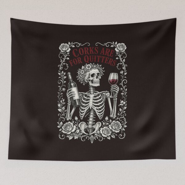 Item preview, Corks Are For Quitters Funny Wine Lover Skeleton Gothic Vintage Graphic designed and sold by mari-kayden.