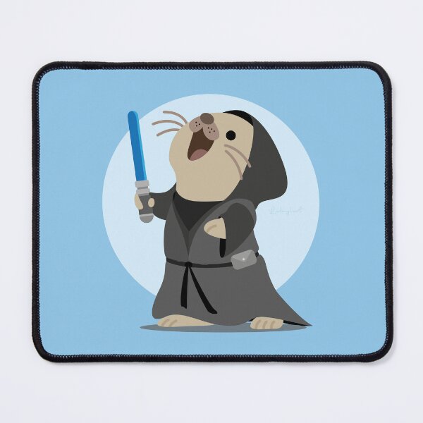 Item preview, Cute Dark Hooded Otter with Blue Lightsaber Space Warrior Illustration designed and sold by LudmylArt.
