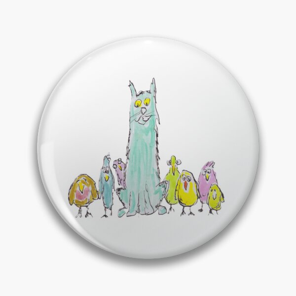 Item preview, Cat sitting with colourful birds designed and sold by Inky Fingers Illustrations.