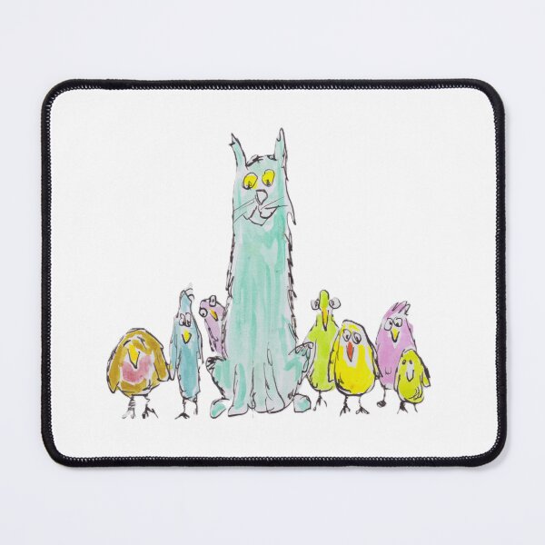 Item preview, Cat sitting with colourful birds designed and sold by Inky Fingers Illustrations.