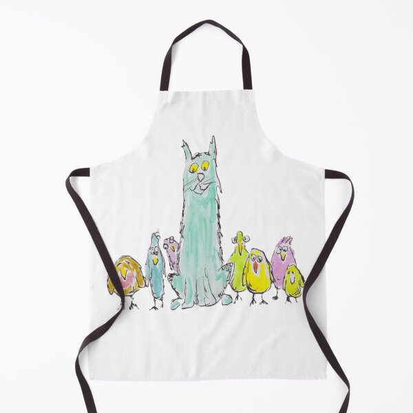 Item preview, Cat sitting with colourful birds designed and sold by Inky Fingers Illustrations.
