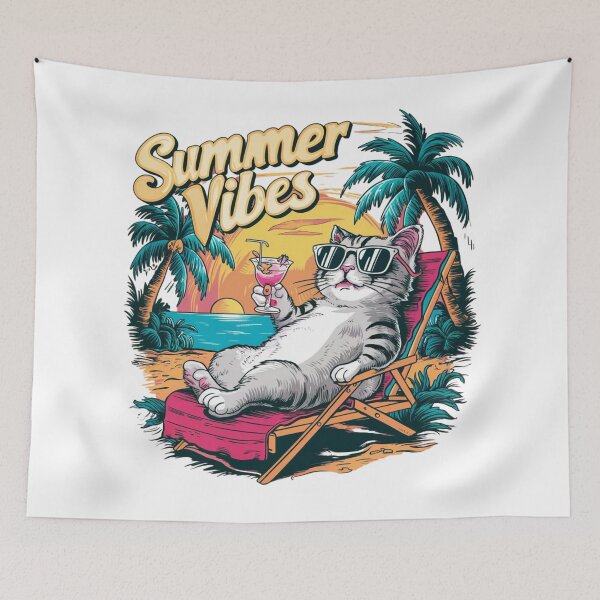 Item preview, Summer Vibes Funny Beach Cat | Tropical Vacation Sunset Relaxing Kitty designed and sold by Awarrie.