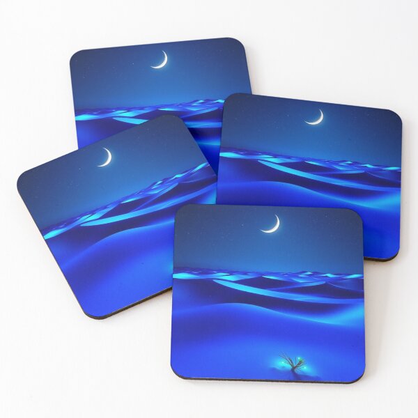 Item preview, Blue Crescent Moon Desert Dunes Night Landscape with Glowing Plant designed and sold by EllDAV777.